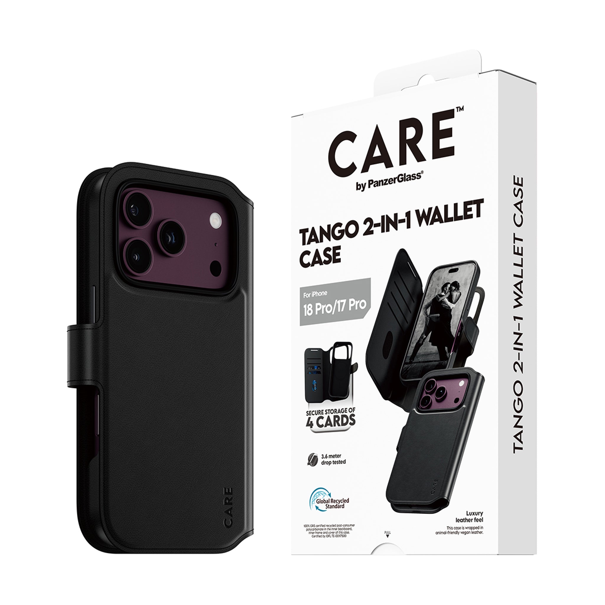 CARE™ by PanzerGlass® Tango 2-in-1 Wallet Case Black w. MagSafe iPhone 18 Pro | 17 Pro